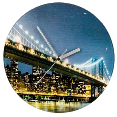 Produktbild von Wenko Wanduhr Uhr analog Gehärtetes Glas 27Ø Rund Design Motiv Brooklyn Bridge