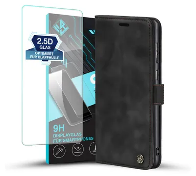 Produktbild von Handy Hülle für Samsung Galaxy S26 Ultra mit 9H Displayglas Klapphülle Bookcase Flip Cover Handy Tasche Etui Farbe: Schwarz