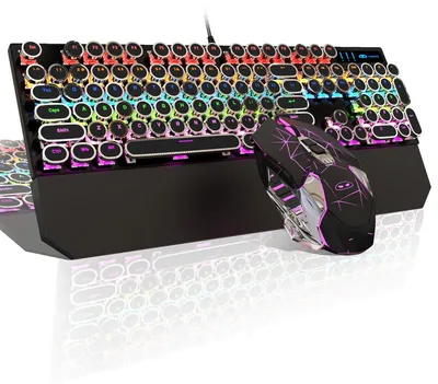 Produktbild von Mechanisches Tastatur Maus Set Schwarz, 104 Tasten Red Switch, Rainbow LED, USB, N-Key Rollover, 3200 DPI Gaming Maus