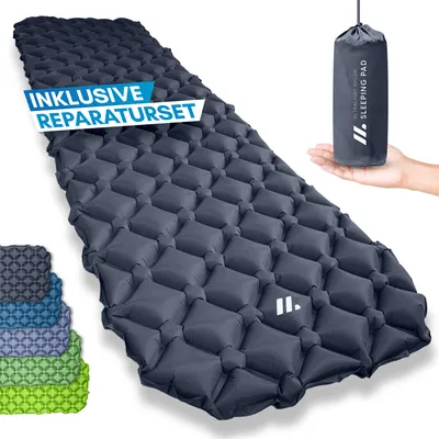 Produktbild von NORDMUT® 500g Isomatte Ultraleicht [mit Reparaturset] – Aufblasbare Luftmatratze Camping kleines Packmaß – Camping Matratze Wetterfest für Outdoor Zelt & Festivals