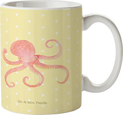 Produktbild von Mr. & Mrs. Panda Pott Tintenfisch - Gelb Pastell - Geschenk, Haferl, Plastikbecher, Ozean, Kindertasse, Krake, Mehrwegbecher, Meer, Meerestier, Lustige Sprüche, Wasser