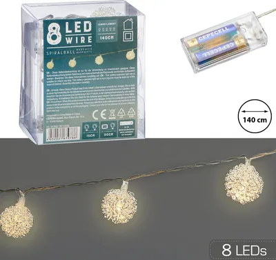 Image de Guirlande lumineuse « Spiralball » L 140 cm, 8 boules Ø 3 cm, LED blanc chaud, à piles, décorations de Noël