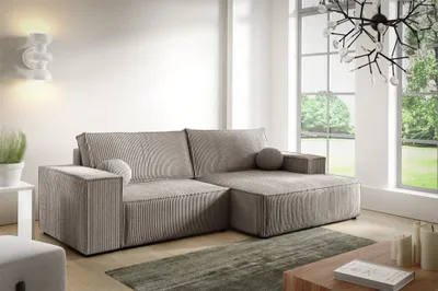 Produktbild von Ecksofa Schlafsofa CORUNIA XS Stoff Poso Hellbraun Ottomane Rechts