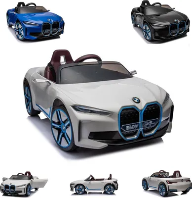 Image de ES-Toys Voiture électrique pour enfants BMW I4, MP3, Bluetooth, pneus EVA, ceinture, jusqu'à 6 km/h blanc