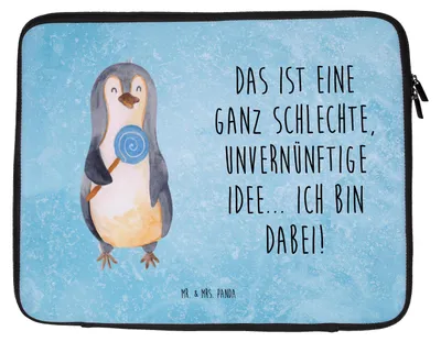 Produktbild von Mr. & Mrs. Panda Laptop Tasche Pinguin Lolli 33 x 42 cm - Eisblau - Geschenk, Unvernünftig, Hülle, Case, Süßigkeiten, Pinguine, Laptoptasche, Spruch, Laptophülle