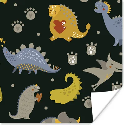 Produktbild von MuchoWow® Poster Dino - Kinder - Schnittmuster - Jungen - Mädchen - Dinosaurier 50x50 cm - Wohnzimmerdekoration