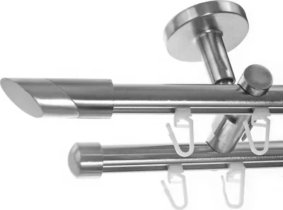 Produktbild von BASIT® Innenlauf Gardinenstange Edelstahl Look 16mm Deckenträger 2-läufig modern Schräge D80 E13 E17
