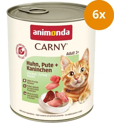 Produktbild von animonda Carny Adult Huhn, Pute + Kaninchen, Adult, Huhn, Kaninchen, Türkei, 800 g, Getreidefrei, Ohne Soja, Ohne künstliche Farbstoffe