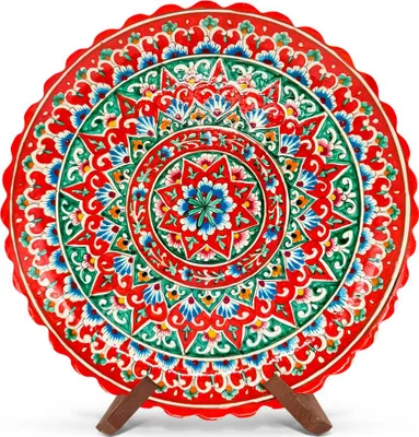 Produktbild von Servierplatte Lagan KaraKalam KR10 rot Ø 37 cm Pilawplatte Plowteller Keramik, Keramik, Handbemalt