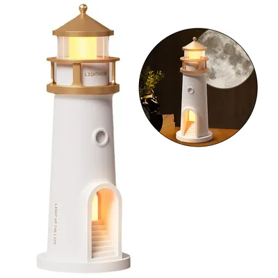Produktbild von Leuchtturm-Dekolampe mit Mondlicht-Projektion, 2400 mAh, 120° Bewegungssensor, projiziert Sternenhimmel an Wand & Decke,ideal zum Entspannen.