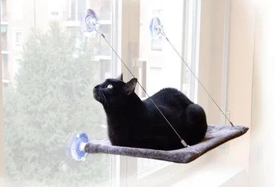 Produktbild von Famanu Katzenhängematte mit Fenster - faltbar - Fensterbank für Katzen - grau
