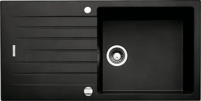 Produktbild von NABER Spüle ANGOLA 100L in NERO mit Drehexcentergarnitur verchromt / Auflagespüle / Einzelbecken / 60 cm Schrankbreite