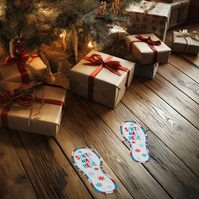Productafbeelding van Kerstdecoratie - "De Kerstman is hier geweest" - Voetafdrukstickers - 25 x 10 cm - 2 stuks per verpakking. 1 stuk [59759].