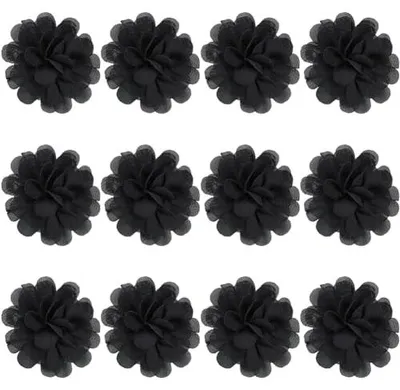 Produktbild von 3D Chiffon Blumen Applikationen - Schwarz - 12 Stück - DIY Craft Hochzeitsdekoration