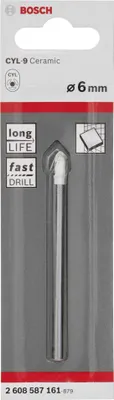 Zdjęcie produktu dla Bosch 2 608 587 161, Wiertarka, 6 mm, 80 mm, Szkło nieutwardzone, Trzpień cylindryczny, Blister