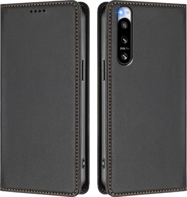 Image de Etui en cuir pour Sony Xperia 5 IV, étui magnétique en cuirPolyuréthaneavec support Noir