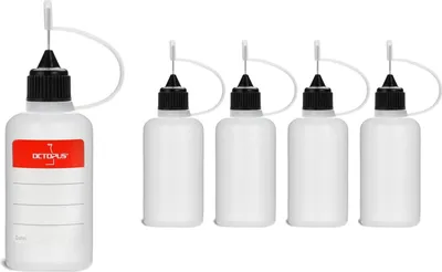 Produktbild von 5 Plastikflaschen 30 ml aus LDPE, G14, Tropfverschluss mit Nadelkappe, schwarz