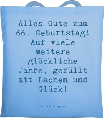 Produktbild von Mr. & Mrs. Panda Tote Bag Spruch 66. Geburtstag Glückwünsche - Sky Blue - Geschenk, feiern, Schultasche, Laptoptasche, Jutebeutel, herzliche, Tasche, Jubiläum, Uni, Alter