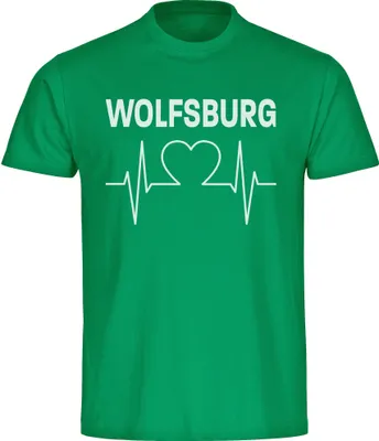 Produktbild von multifanshop Herren T-Shirt - Wolfsburg - Herzschlag, grün, Größe L