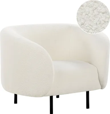 Produktbild von BELIANI Sessel Weiß Bouclé Stoffbezug Cocktailsessel mit Armlehnen Metallgestell in Schwarz Glamouröser Edler Stil Wohnzimmer Salon Esszimmer Flur