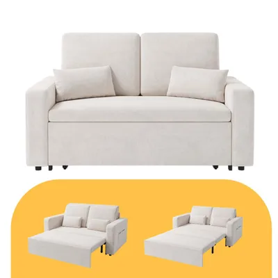 Immagine prodotto di Divano Bealife con funzione letto 147x82 cm - letto estraibile - tessuto ciniglia, bianco crema，AR28