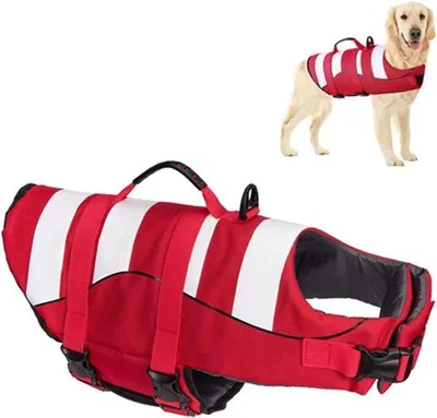 Produktbild von Hundeschwimmweste, einstellbarer Schwimmwesten für Haustiere, roter Schwimmwesten für Hunde mit weichem Griff (Größe S)