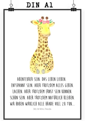 Produktbild von Mr. & Mrs. Panda Bild Giraffe Blumenkranz DIN A1 - Weiß - Geschenk, Afrika, Freundin, Wandbild, Plakat, wanddeko, drucke, Abenteurer, Kunstdruck, Selbstliebe
