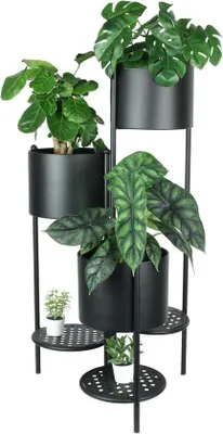 Productafbeelding van Metalen bloemenrek - Opvouwbaar en met 6 niveaus - 80 cm hoog - Geschikt als bloemenstandaard - Voor binnen of buiten, bijvoorbeeld in de woonkamer - Zwart