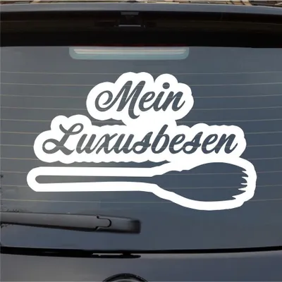 Produktbild von Heckscheibenaufkleber Mein Luxusbesen Hexe Witch 55x33 cm Weiss Glanz Auto Aufkleber Sticker