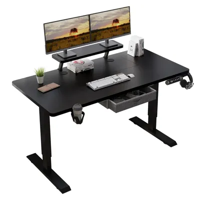 Produktbild von Hilodesk Höhenverstellbar Elektrischer Schreibtische Sitz- und Stehständer für Zuhause Bürotische mit Monitorständer und Schublade,140 x 76 cm,Schwarz