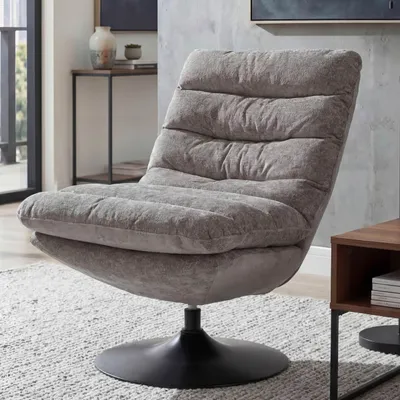 Obrázok produktu pre Lounge kreslo HWC-Q29, koktailové/čalúnené/relaxačné kreslo, otočné kreslo, látka Chenille (470 g/m²), certifikát Öko-Tex, oceľová konštrukcia ~ farba taupe-krémová