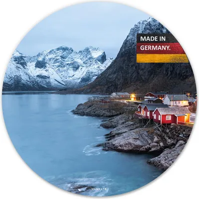 Produktbild von younikat Mauspad mit Lofoten Motiv I Ø 22 cm rund I Mousepad in Standard-Größe I rutschfest I Berge I you0111