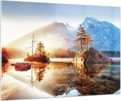Produktbild von Bilder auf glas - Einteilig - Morgendämmerung Berge See - 100x70cm - Glasbilder - Wandbilder - Bilder - Wanddekoration aus Glas - Glas Bilder - Wandbild auf Glas - GAA100x70-4617