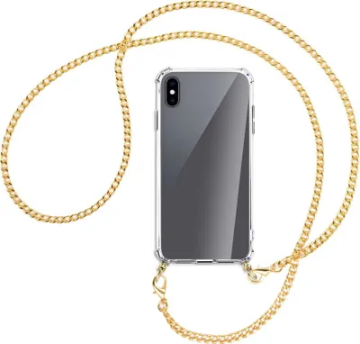 Produktbild von Handykette Backcover-Schutzhülle mit Band (Metall goldfarben) für Apple iPhone XS Max - goldfarbene Kette