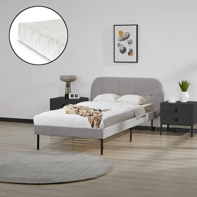 Obrázek produktu pro Čalouněná postel "Porvoo" s matrací borovice textil 90 x 200 cm šedá