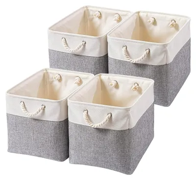 Produktbild von Aufbewahrungsbox aus Stoff, 33 x 38 x 33 cm, großer Aufbewahrungskorb für Schrank und Regal, Kleidung (Grau/weiß, 4 Stück)
