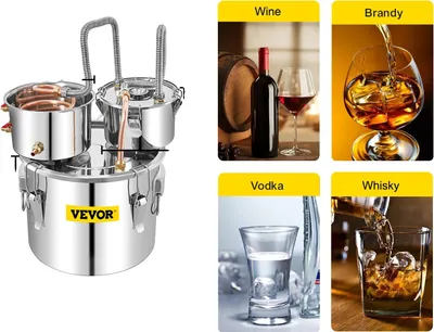 Obrázok produktu pre Destilátor alkoholu, konštrukcia z nehrdzavejúcej ocele, univerzálny na rôzne nápoje, 12 litrov
