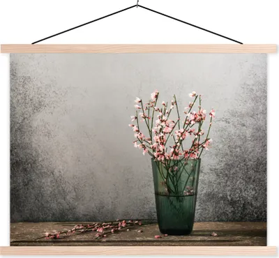 Produktbild von MuchoWow® Textilposter Blumen - Rosa - Stilleben 120x90 cm mit holzfarbenen Rahmen - Magnetisch