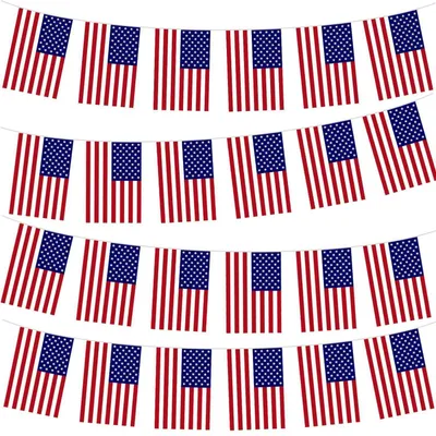 Image de Guirlande de drapeaux de 10 mètres avec 30 drapeaux américains, idéale pour la décoration de fêtes et d'événements