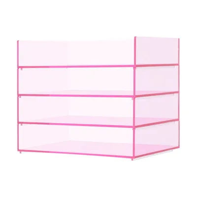 Image de étagère de rangement rose à 4 niveaux Organiseur de bureau en acrylique Organiseur de rangement de bureau empilable