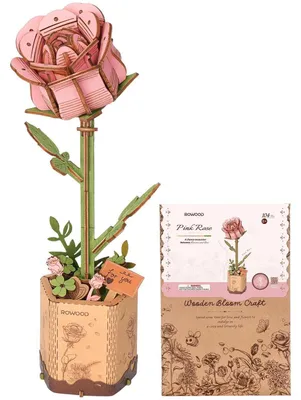 Immagine prodotto di Puzzle tridimensionale a forma di fiore, realizzato in legno, rosa, kit di modellismo per adulti, ideale per la decorazione della casa e come regalo