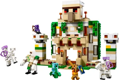 Produktbild von LEGO 21250 Minecraft Die Eisengolem-Festung, baubares Burg-Spielzeug, verwandelbar in eine große Figur, mit 7 Figuren inklusive Kristallritter, Skelettreiter und ein geladener Creeper