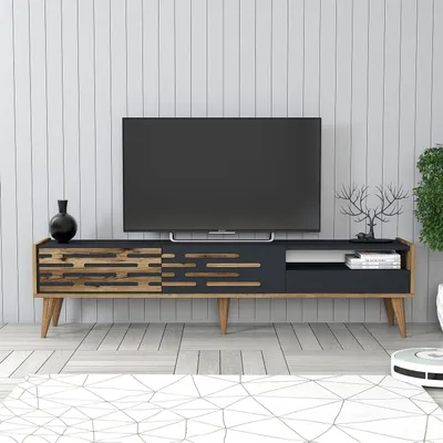 Produktbild von Skye Decor, Valensiya - Walnut, Anthracite, Fernsehtisch, Nussbaum, 100 % MELAMINBESCHICHTETE SPANPLATTEN, 180 x 45 x 35 cm
