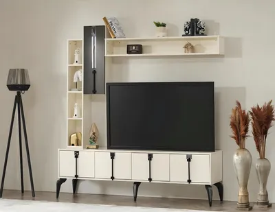 Zdjęcie produktu dla Szafka wisząca Stojak na telewizor Półka Zestaw do salonu 4-częściowy drewniane meble Nowoczesna szafka wisząca