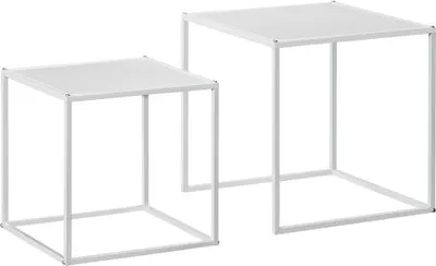 Produktbild von Weiss Couchtisch 2er Set 40x40x40 cm Eckiger Beistelltisch Kaffeetisch Modernes Design Sofatisch Fuer Wohnzimmer Bis 10 kg Belastbar Stahl