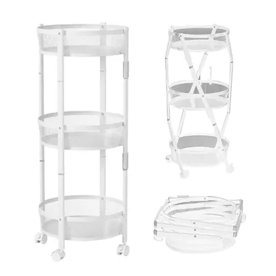 Produktbild von SevenComfort Servierwagen, Küchenwagen mit Rollen, Rollwagen klappbar 3 Ablagen, für Küche, Bad, Wohnzimmer, Büro, Weiß