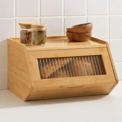 Produktbild von Praknu Brotkasten Holz Klein – 33x26,5cm Brotbox mit zusätzlicher Ablagefläche – Brot Aufbewahrungsbox mit Anleitung Einfacher Aufbau - Robust