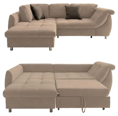 Produktbild von Ecksofa Schlafcouch L-Garnitur Bettkasten Ottomane links Mikrofaser Hellbraun / 17010