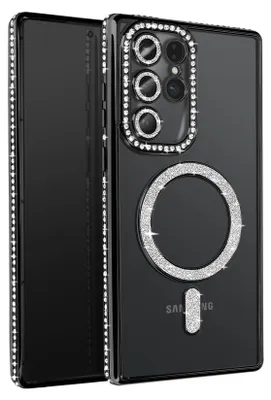 Produktbild von Avizar, Diamanthülle für Samsung Galaxy S25 Ultra mit MagSafe und Strassrahmen, Schwarz