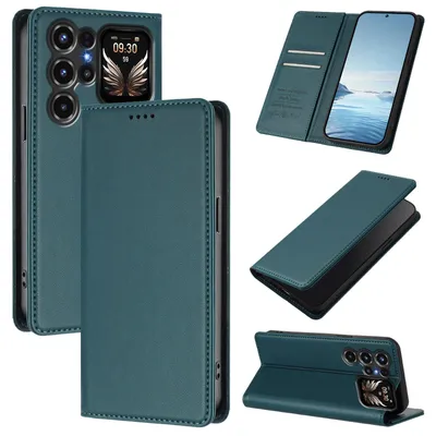 Produktbild von Handyhülle für Oukitel C68 Plus, Kunstleder Klapphülle Stoßfeste Magnetische Hülle mit Ständer Grün